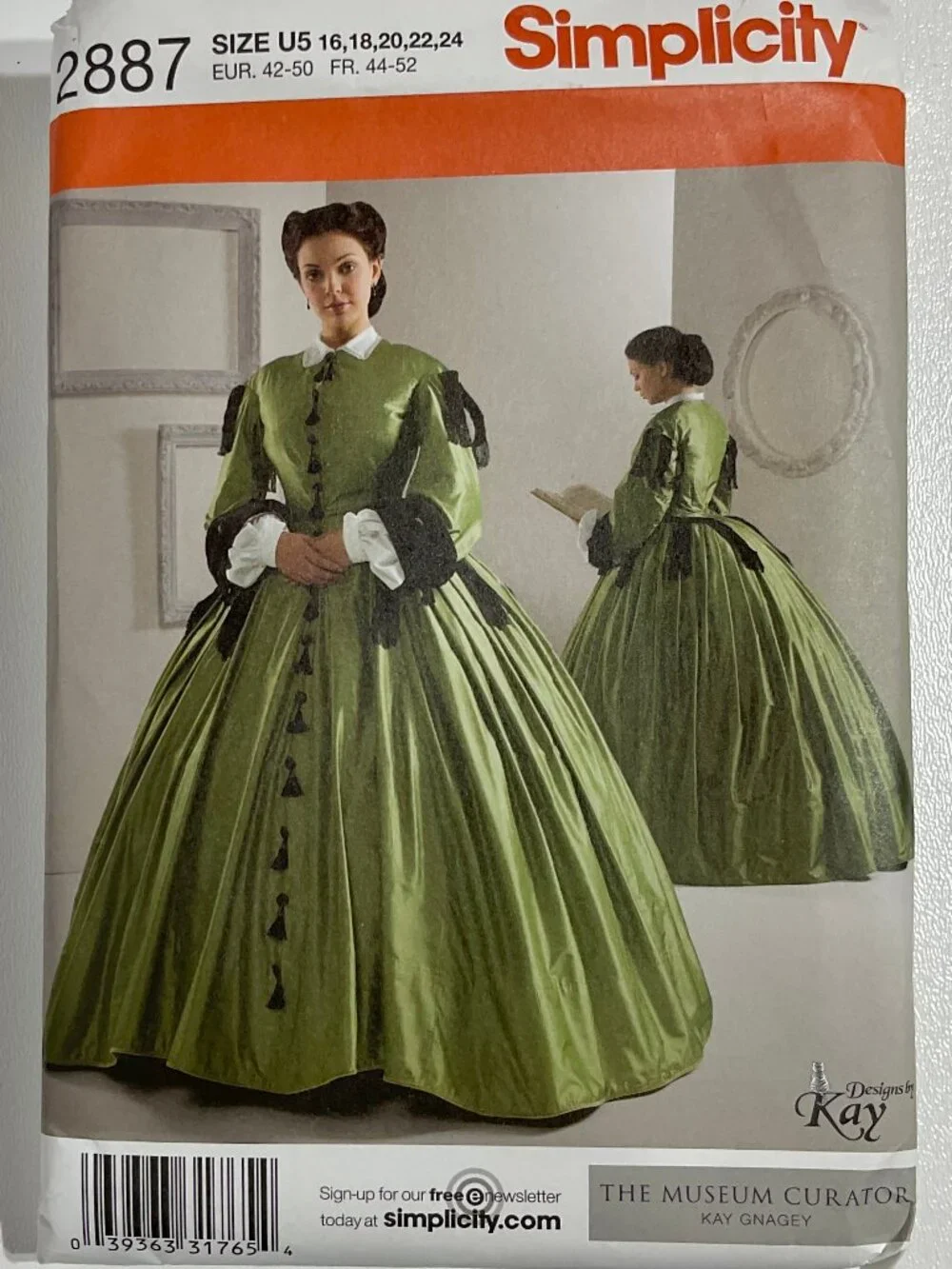 Uncut Simplicity 2887 1860s Civil War Dress 16, 18, 20, 22 Womens Sewing Pattern